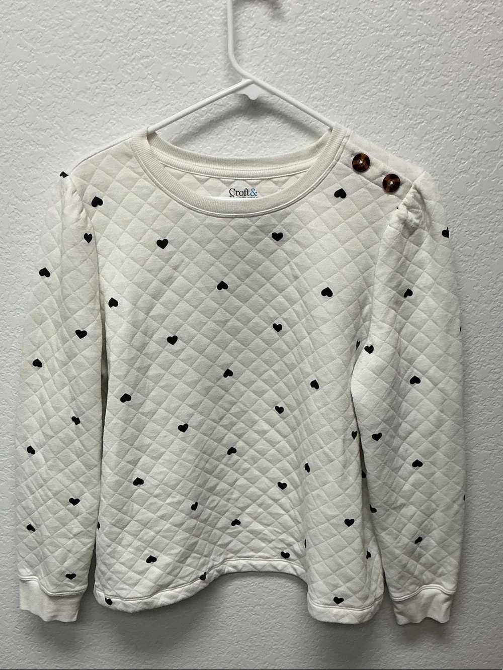 croft & barrow Quilted Heart Button-Shoulder Pullover